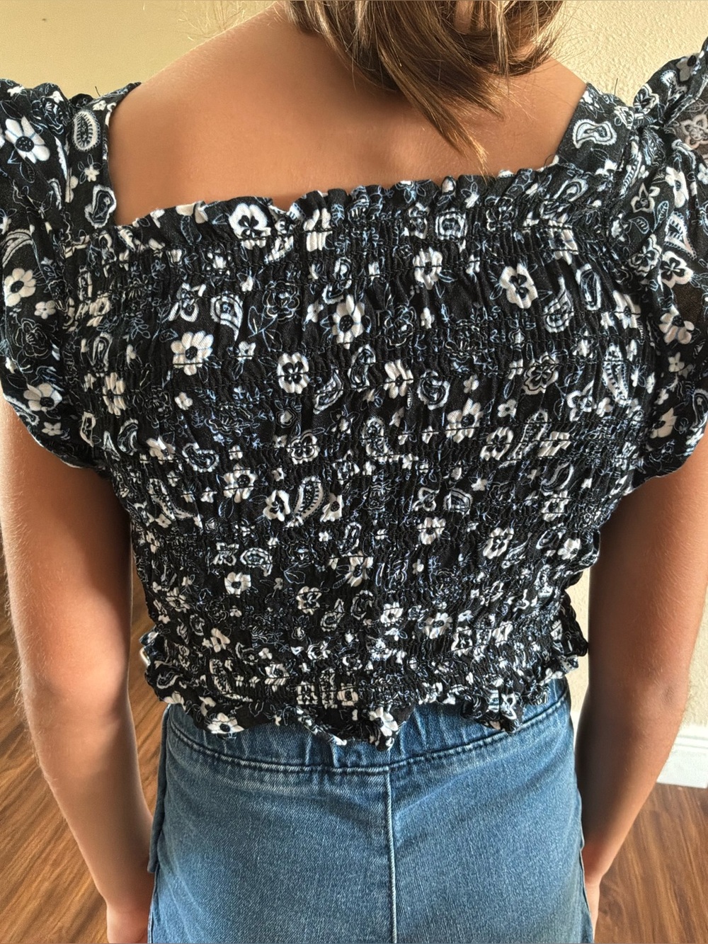 Lemon Black & White Floral Smocked Camisole